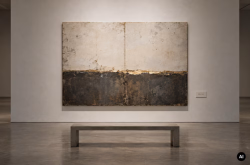 Abstraktes THOW-Kunstwerk zu „Der lange Weg nach Hause“ in einer frontalen Galerieansicht.